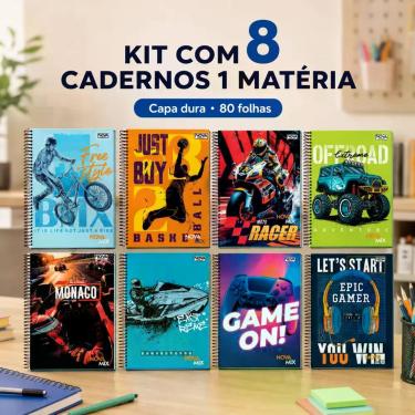 Imagem de Kit 8 Cadernos 1 Matéria Capa Dura Masculino 80 Folhas - Nova Mix