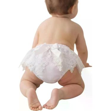 Imagem de Calcinha de Bebê em Renda com Laço e Pérola Confortável e Delicada Bat