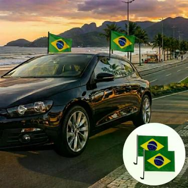 Imagem de Kit 2 Bandeiras do Brasil para Carro 30x45cm Haste 40cm Janela Vidro C