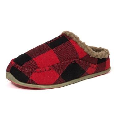 Imagem de Pantufa infantil infantil para meninos Deer Stags Slipperooz Lil Nordic, Red/Black, 3 Big Kid