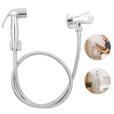 Imagem de Kit Completo Ducha Higiênica Metal ABS Cromada Mangueira Registro 1/4 Volta Banheiro Lavabo Chuveirinho Acionamento Gatilho Premium Design Luxo Alta Pressão Anti Vazamentos Flexível Higiene Íntima