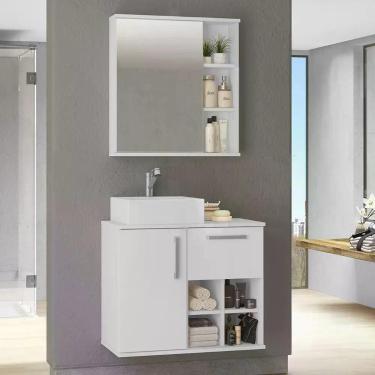 Imagem de Armário Aéreo Para Banheiro 60Cm Com Porta E Espelho Branco