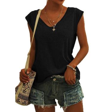 Imagem de Camiseta feminina AUSELILY, de manga curta, casual, folgada, preta