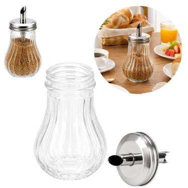 Imagem de 5 Açucareiros de Vidro com Tampa Inox 200ml Para Açúcar - Rojemac