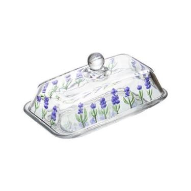 Imagem de Manteigueira Clássica Cristal Transparente com Tampa Estampa Lavanda -