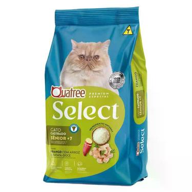 Imagem de Ração Seca Quatree Select para Gatos Castrados Sênior +7 Sabor Frango 