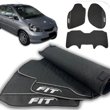 Imagem de Tapete Automotivo Compatível Com Honda Fit LXL 2004 2005 2006 2007 2008 - Jogo Com 3 peças Antiderrapante Emborrachado Linha Premium