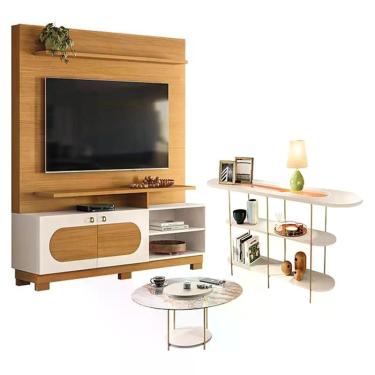 Imagem de Estante Home Theater Axis com Mesa de Centro Sky com tampo de vidro e 
