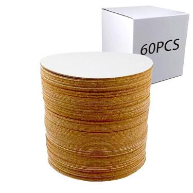 Imagem de Hosawtek 60 unidades de almofadas de cortiça autoadesivas redondas de 10 x 10 cm - suporte antiderrapante para porta-copos (pedra/madeira/vidro/cerâmica) - proteção contra arranhões na parte inferior