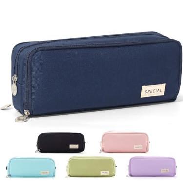 Imagem de Estojo para lápis de grande capacidade CICICIMELON com 3 compartimentos, bolsa para caneta para escola, adolescentes, meninos e mulheres (azul marinho)
