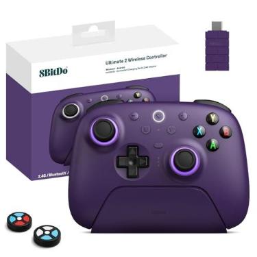 Imagem de 8Bitdo Controle Ultimate 2 sem fio 2.4G (atualização do joystick TMR), luzes RGB Star-Ring, travas de gatilho ajustáveis, gamepad com base de carregamento para Windows PC, Android (roxo)