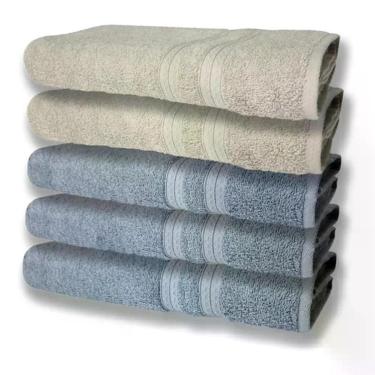 Imagem de 5 Toalhas Felpudas Grande E Grossa 80x150 Azul+bege