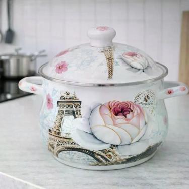 Imagem de Panela Caçarola Esmaltada Decorativa Sopa Fogão Indução Fogão à Gás Co