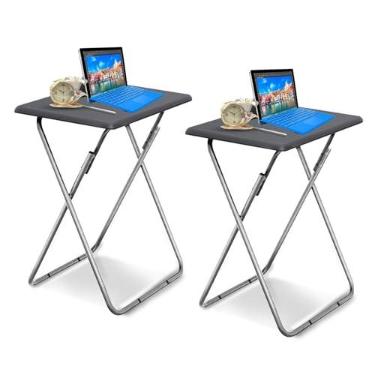 Imagem de Garden 4 you Bandeja de TV dobrável, mesas de jantar para comer, bandejas de TV estáveis, mesa de 63 cm, mesa lateral dobrável, mesas de lanche dobráveis para cama e sofá, 38 x 48 x 66 cm (cinza, 2