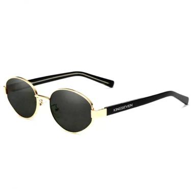 Imagem de Oculos De Sol Unissex Polarizado Design Retro Oval Com Proteção Uv400 Dourado