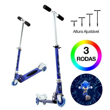 Imagem de Patinete Sonic para Criança 3 Rodas Masculino Azul - Toys 2U