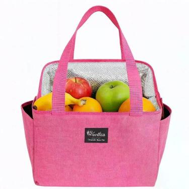 Imagem de Bolsa Térmica Grande Academia Parque Piquenique Marmita Frutas Alça 2 Bolsos Multiuso Luxo Rosa