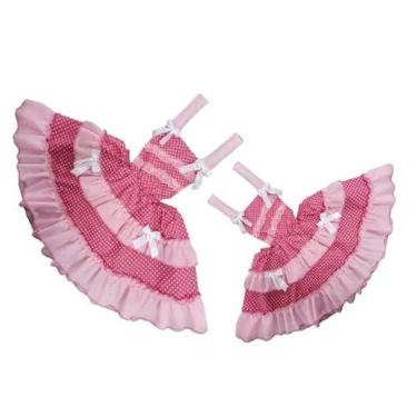 Imagem de Vestido Junino Jardineira Adulto/Saia Para Festa Junina Mãe e Filha (Rosa/Rosa) (Mãe M, Filha 6)