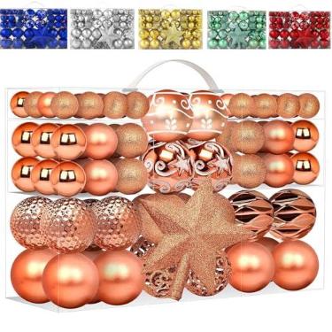 Imagem de Emopeak Conjunto de enfeites de bolas de Natal de luxo – Mini bolas de Natal inquebráveis para enfeite de árvore de Natal e corda para pendurar (laranja, vários tamanhos)
