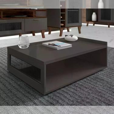 Imagem de Mesa De Centro Decorativa Para Sala De Estar Em Mdf Com Tela Cinza Régio