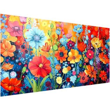 Imagem de Ohhvvow Kit de arte de diamante com flores multicoloridas grandes 5D para adultos, 60 x 40 cm, pintura floral vibrante de tamanho grande com tela, kits de artesanato de joias de perfuração completa