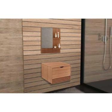 Imagem de Conjunto de Banheiro com Armário e Espelho e Balcão Suspenso sem Pia, 60cm, cor Amêndoa - Tecno Mobili
