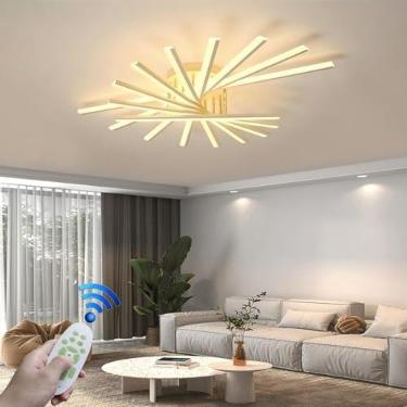 Imagem de Luminária de teto LED moderna e regulável em metal, com formato de fogos de artifício, elegante para sala de estar, lustre linear irregular, ideal para restaurantes, hotéis e cafés (Branco,