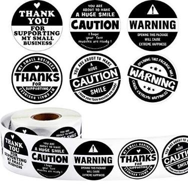 Imagem de Adesivos Thank You Roll de 600 peças, preto e branco, adesivos de extrema felicidade, agradecemos por apoiar meu negócio, decoração de etiqueta para decoração de negócios ou de embrulho pessoal, 3,8 cm
