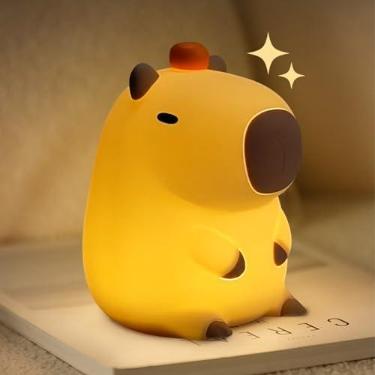 Imagem de LEDHOLYT Luz noturna para crianças, linda luminária de silicone capivara para quarto de bebê e criança, luz noturna de LED recarregável para decoração de animais para meninas e meninos, lâmpada kawaii