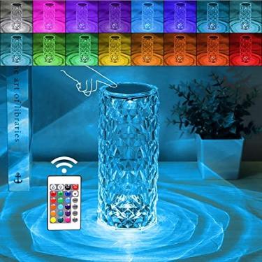 Imagem de Dott Arts Lâmpada de cristal RGB que muda de cor lâmpada de mesa noturna, 16 cores e 4 modos romântico rosa diamante decoração de casa luminária de mesa de cristal de toque, lâmpada
