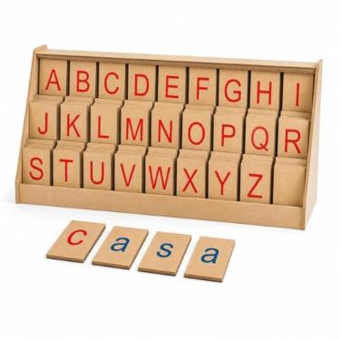 Imagem de Liz KO Alfabeto Móvel Degrau Letras Madeira 130 Peças Alfabetização Brinquedo Pedagógico