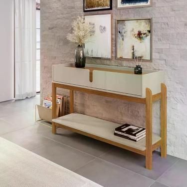 Imagem de Aparador para Sala de Estar 2 Gavetas Lizz Bege/Off White/Cedro - Casa