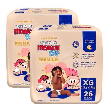 Imagem de Kit c/ 2 Fraldas Turma da Mônica Premium Econômica XG 2x26un