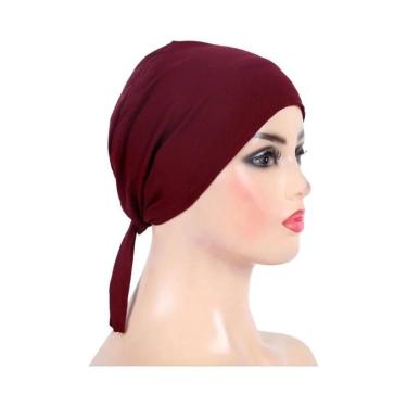 Imagem de Hijab Turbante De Algodão Liso Para Mulheres, Com Amarração Nas Costas
