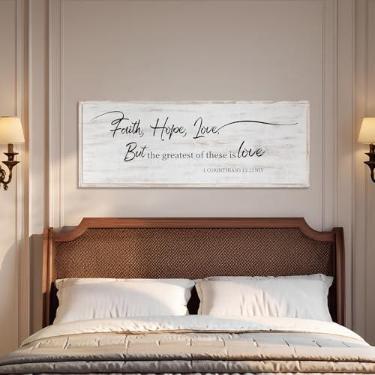 Imagem de Placa de parede emoldurada Faith Hope and Love Versículos da Bíblia para a família, sala de estar, cozinha, casa de fazenda, sala de jantar, vintage, decoração de parede boho para sala de estar