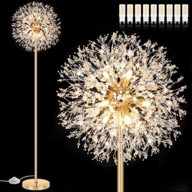 Imagem de BesLowe Luminária de chão de cristal de 169 cm para sala de estar | 738 peças de cristais K9, 9 lâmpadas LED incluídas, iluminação de piso super brilhante, estilo meados do século