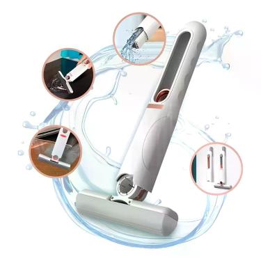 Imagem de Mini Mop Esfregão Limpeza Dobrável Portátil Ajustável Mágico em Plástico ABS e Algodão com Espremedor para Pisos Mesas