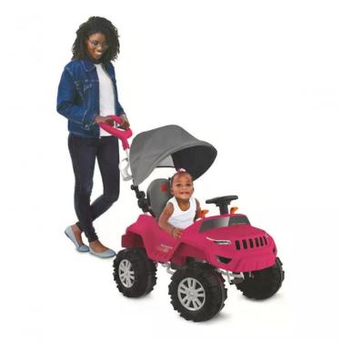 Imagem de Andador Pedal Superjipe Reclinável com Função Passeio e Capota Articulável Rosa Bandeirante 61,5CM