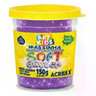 Imagem de Massinha para Modelar Escolar Acrilex Soft com Glitter Fórmula à Base de Amido Não Tóxica Pote 150G Violeta