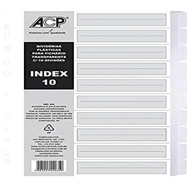 Imagem de ACP Divisória Fichário PP 11 Furos 10 Projeções Transparente 22,5x29,7cm ACP