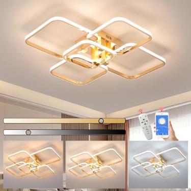 Imagem de TONGCIYU Luz de Teto LED 65x56cm Regulável, Design Moderno, Corpo em Alumínio, Ideal para Sala e Quarto 38W (Ouro, 5 cabeças 65x56cm)