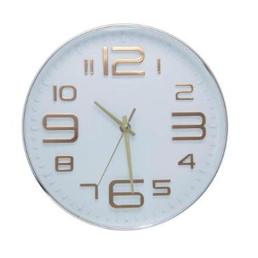 Imagem de LYOR - Relógio de Parede em Plástico Quartz Branco com Dourado 25cm x 4cm - Decoração de Parede - Organização - Enfeites - Utilidades Domésticas