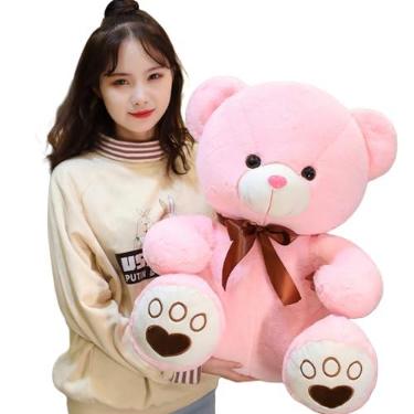 Imagem de Ursinho Feliz Bebê Rosa De Pelúcia 50 cm Antialérgico