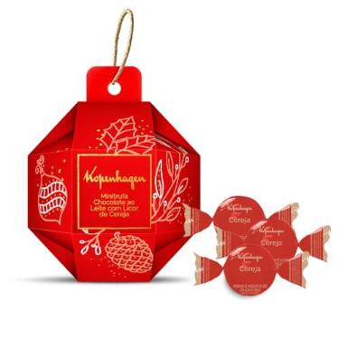 Imagem de Kopenhagen Minitrufa de Chocolate ao Leite com Licor de Cereja, Enfeite Decorativo Natalino em Bola Vermelha, 48g, 4 Unidades, Presente Festivo