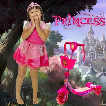 Imagem de Kit Patinete Infantil Cestinha 3 Rodas Luz Som e Fantasia - DM Toys