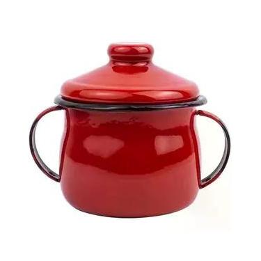 Imagem de Açucareiro Esmaltado Ágata 239ml Porta Açúcar Com Tampa E Alças Laterais Vermelho