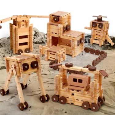 Imagem de Jovi-mindly Conjunto De Blocos De Madeira Para Trem, 101 Peças, Cria Mais De 40 Formas, Brinquedos Educativos, Blocos De Construção De Madeira, Quebra-Cabeças Para Crianças De 5 A 8 Anos, Meninos E