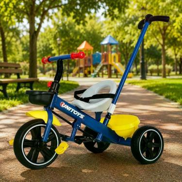 Imagem de Triciclo Infantil com Cadeirinha e Empurrador com Cinto de Segurança e Assento Anatômico Azul Unitoys