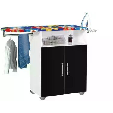 Imagem de Tabua de passar roupa MD 02 portas Branca Preta + cabideiro - PASSE BE
