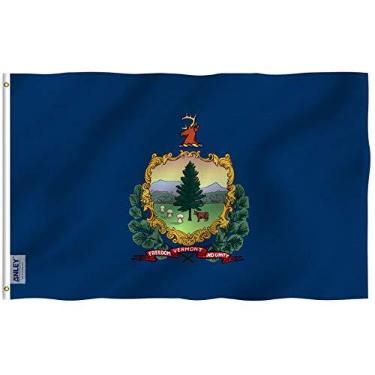 Imagem de Bandeira do estado de Vermont Anley Fly Breeze 3 x 5 pés – Prova de desbotamento de cores vivas – Cabeçalho de lona com costura dupla – Bandeiras Vermont VT Anéis de latão de poliéster 3 x 5 pés